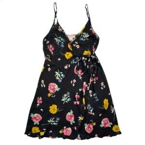 Band of Gypsies Floral Boho Mini Dress Small Wrap Tie Sundress